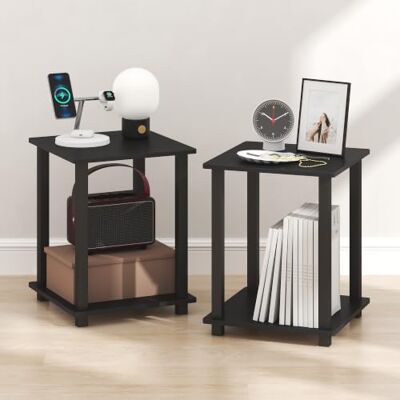 Furinno Simplistic Nachttisch-Set, 2-teilig, 2-stöckig, Americano Beistelltisch, Nachttisch, Beistelltisch, einfache Montage, für Schlafzimmer und Wohnzimmer Furinno Simplistic Nachttisch-Set, 2-teilig, 2-stöckig, Americano Beistelltisch, Nachttisch, Beistelltisch, einfache Montage, für Schlafzimmer und Wohnzimmer