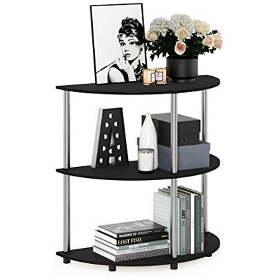 Furinno FRANS 3-stufiger Halbrunder, schmaler Sofatisch, Schwarzeiche Beistelltisch mit Edelstahlrohren, Eingangstisch mit Ablagefach, Konsolentisch, für Wohnzimmer und Homeoffice Furinno FRANS 3-stufiger Halbrunder, schmaler Sofatisch, Schwarzeiche Beistelltisch mit Edelstahlrohren, Eingangstisch mit Ablagefach, Konsolentisch, für Wohnzimmer und Homeoffice