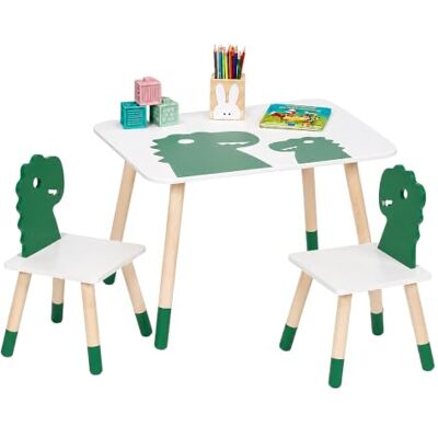 Relaxdays Kindersitzgruppe, Dino-Design, Kindertisch mit Stühlen, weiß/grün Mädchen & Jungen, Sitzecke für Kinderzimmer Relaxdays Kindersitzgruppe, Dino-Design, Kindertisch mit Stühlen, weiß/grün Mädchen & Jungen, Sitzecke für Kinderzimmer