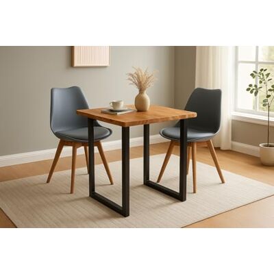 SAM 3-TLG. Essgruppe Quinn 90x90 cm Akazie Natur / 2 Stühle grau massiv, Echte Baumkante, Akazienholz naturfarben, U-Gestell schwarz, Esstisch mit 2 Stühlen, Schalenstuhl, Esszimmertisch SAM 3-TLG. Essgruppe Quinn 90x90 cm Akazie Natur / 2 Stühle grau massiv, Echte Baumkante, Akazienholz naturfarben, U-Gestell schwarz, Esstisch mit 2 Stühlen, Schalenstuhl, Esszimmertisch
