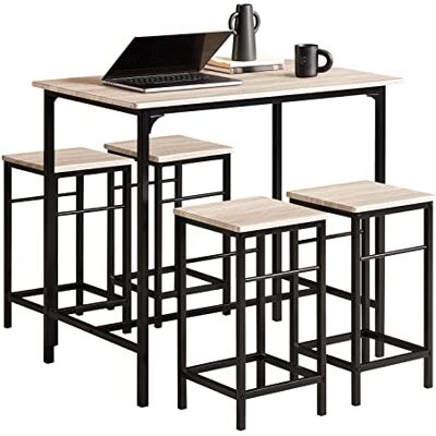 SoBuy Bartisch Set mit 4 Stühlen, platzsparend & Industrial, 100×87×60cm Barstuhl Set, Tisch 60 kg/Stuhl 120 kg Tragkraft, pflegeleicht, MDF/Stahl, Küche & Esszimmer & Balkon, OGT11-N SoBuy Bartisch Set mit 4 Stühlen, platzsparend & Industrial, 100×87×60cm Barstuhl Set, Tisch 60 kg/Stuhl 120 kg Tragkraft, pflegeleicht, MDF/Stahl, Küche & Esszimmer & Balkon, OGT11-N