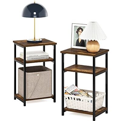 Furinno Just 3-stufiger industrieller Beistelltisch mit Metallrahmen und Ablageflächen, 2er-Pack, Amber Pine Furinno Just 3-stufiger industrieller Beistelltisch mit Metallrahmen und Ablageflächen, 2er-Pack, Amber Pine