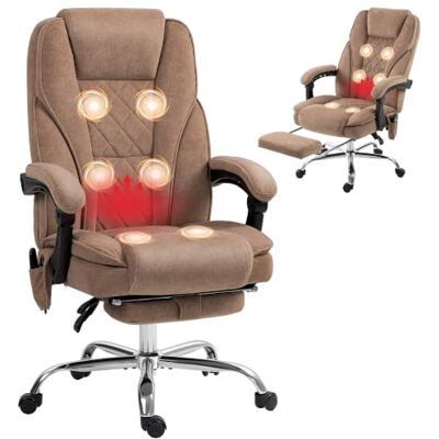 Vinsetto Bürostuhl Ergonomisch mit Vibrationsmassage und Wärme, Braun Chefsessel mit Fußstütze, Höhenverstellbarer Schreibtischstuhl, Drehstuhl mit Samtoptik, Taschenfeder, Seitentasche Vinsetto Bürostuhl Ergonomisch mit Vibrationsmassage und Wärme, Braun Chefsessel mit Fußstütze, Höhenverstellbarer Schreibtischstuhl, Drehstuhl mit Samtoptik, Taschenfeder, Seitentasche