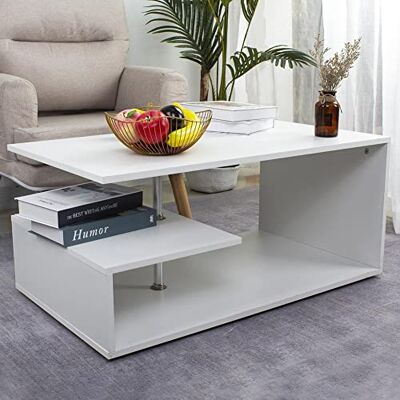 BAKAJI Couchtisch Weiß Wohnzimmer Cafe PC Tür Side Lounge Sofa Doppel Regal Und Holzstruktur Modernes Design 41 * 91 * 52,6 cm Home Office Dekor BAKAJI Couchtisch Weiß Wohnzimmer Cafe PC Tür Side Lounge Sofa Doppel Regal Und Holzstruktur Modernes Design 41 * 91 * 52,6 cm Home Office Dekor