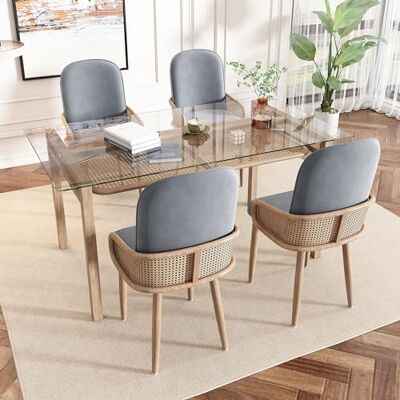Merax Esszimmerstuhl 4er Set, Moderne Polsterstuhl mit hoher Rückenlehne, Wohnzimmerstuhl aus Samt, Rattan Stuhl mit Metallbeinen (Holzmaserungseffekt), für Wohnzimmer, Küche, Schlafzimmer, Grau Merax Esszimmerstuhl 4er Set, Moderne Polsterstuhl mit hoher Rückenlehne, Wohnzimmerstuhl aus Samt, Rattan Stuhl mit Metallbeinen (Holzmaserungseffekt), für Wohnzimmer, Küche, Schlafzimmer, Grau