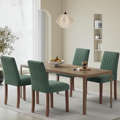 COLAMY Esszimmerstühle 4er Set, Polsternder Stühle Esszimmer mit Rückenlehne, Küchenstühle Gepolstert, Stoff Dining Chairs Holzbeinen für Esszimmer, Küche, Restaurant, Grün COLAMY Esszimmerstühle 4er Set, Polsternder Stühle Esszimmer mit Rückenlehne, Küchenstühle Gepolstert, Stoff Dining Chairs Holzbeinen für Esszimmer, Küche, Restaurant, Grün