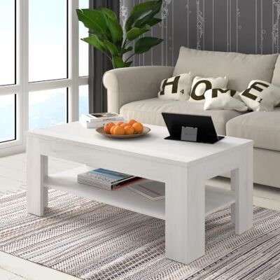 Forte Panama Couchtisch 110, moderner Sofa/Beistelltisch mit Ablagefach, Holzwerkstoff, Schnee Eiche Holzdekor, 110 cm breit x 45,5 cm hoch x 60 cm tief Forte Panama Couchtisch 110, moderner Sofa/Beistelltisch mit Ablagefach, Holzwerkstoff, Schnee Eiche Holzdekor, 110 cm breit x 45,5 cm hoch x 60 cm tief