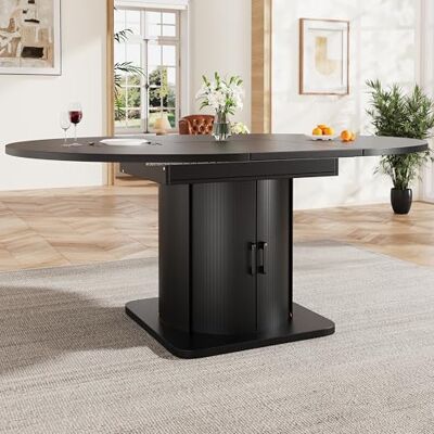 Merax Ausziehbarer Esstisch 118-158 cm, Runder Esszimmertisch zu Oval, Küchentisch für bis zu 6 Personen, Esstisch mit Schubladen, Multifunktionaler Holztisch aus MDF, Schwarz Merax Ausziehbarer Esstisch 118-158 cm, Runder Esszimmertisch zu Oval, Küchentisch für bis zu 6 Personen, Esstisch mit Schubladen, Multifunktionaler Holztisch aus MDF, Schwarz