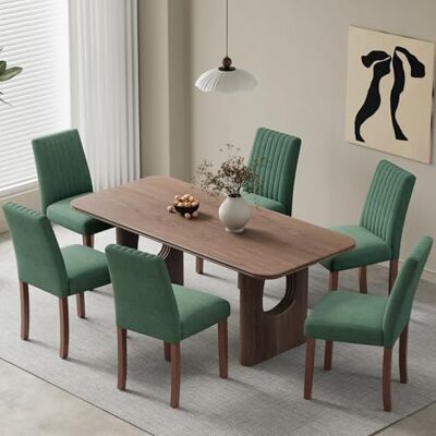 COLAMY Esszimmerstühle 6er Set, Polsternder Stühle Esszimmer mit Rückenlehne, Küchenstühle Gepolstert, Stoff Dining Chairs Holzbeinen für Esszimmer, Küche, Restaurant, Grün COLAMY Esszimmerstühle 6er Set, Polsternder Stühle Esszimmer mit Rückenlehne, Küchenstühle Gepolstert, Stoff Dining Chairs Holzbeinen für Esszimmer, Küche, Restaurant, Grün