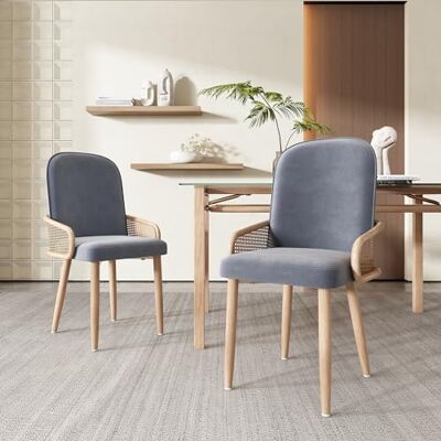 Merax Esszimmerstuhl 2er Set, Moderne Polsterstuhl mit hoher Rückenlehne, Wohnzimmerstuhl aus Samt, Rattan Stuhl mit Metallbeinen (Holzmaserungseffekt), für Wohnzimmer, Küche, Schlafzimmer, Grau Merax Esszimmerstuhl 2er Set, Moderne Polsterstuhl mit hoher Rückenlehne, Wohnzimmerstuhl aus Samt, Rattan Stuhl mit Metallbeinen (Holzmaserungseffekt), für Wohnzimmer, Küche, Schlafzimmer, Grau