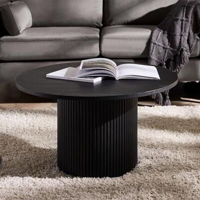 Julian Bowen Louis, schwarzer, geriffelter, runder Couchtisch, Eschenholz, 80 x 80 cm, Schwarz Julian Bowen Louis, schwarzer, geriffelter, runder Couchtisch, Eschenholz, 80 x 80 cm, Schwarz
