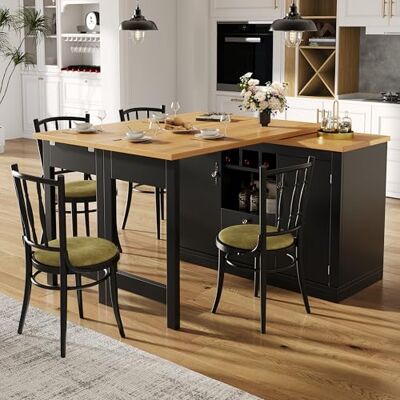 Merax Ausziehbarer Bartisch mit Stauraum, 360° Drehbarer Stehtisch Kücheninsel mit Verstellbare Tischplatte 120-180cm, Bar Table mit Schubladen Türen Weinregal, für Küche Wohnzimmer Esszimmer, Schwarz Merax Ausziehbarer Bartisch mit Stauraum, 360° Drehbarer Stehtisch Kücheninsel mit Verstellbare Tischplatte 120-180cm, Bar Table mit Schubladen Türen Weinregal, für Küche Wohnzimmer Esszimmer, Schwarz