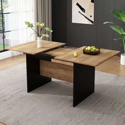Merax ausziehbarer Esstisch 140/180x80 cm, rechteckiger MDF-Tisch mit Holzmaserung, stabil und pflegeleicht, modern minimalistisch für 4–6 Personen, für Küche oder Wohnzimmer, Holz und Schwarz Merax ausziehbarer Esstisch 140/180x80 cm, rechteckiger MDF-Tisch mit Holzmaserung, stabil und pflegeleicht, modern minimalistisch für 4–6 Personen, für Küche oder Wohnzimmer, Holz und Schwarz