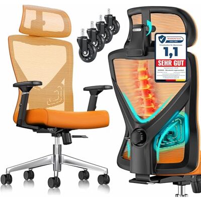KESSER ® Bürostuhl Ergonomisch mit verstellbaren Armlehnen Drehstuhl mit Lendenwirbelstütze Rückenschonend Schreibtischstuhl mit Kopfstütze Office Chair Wippfunktion bis 125° mit 5X Gummirollen KESSER ® Bürostuhl Ergonomisch mit verstellbaren Armlehnen Drehstuhl mit Lendenwirbelstütze Rückenschonend Schreibtischstuhl mit Kopfstütze Office Chair Wippfunktion bis 125° mit 5X Gummirollen