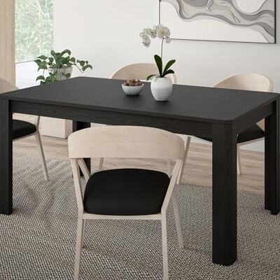 Forte BREATHTAKER Esstisch 160, moderner Skandi-Stil Esstisch mit abgerundeten Beinen, Holzwerkstoff, ausziehbar, Schwarz, 160 (206,6) cm breit x 72,7 cm hoch x 90,4 cm tief Forte BREATHTAKER Esstisch 160, moderner Skandi-Stil Esstisch mit abgerundeten Beinen, Holzwerkstoff, ausziehbar, Schwarz, 160 (206,6) cm breit x 72,7 cm hoch x 90,4 cm tief