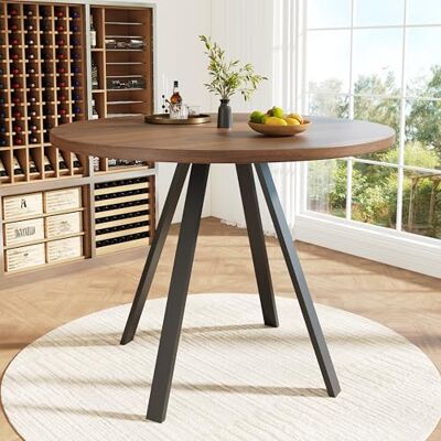 Merax Esstisch Runder 80cm, Moderner Küchentisch für 2-4 Personen, Esszimmertisch mit stabil Metallbeine, runder Couchtisch für Wohnzimmer, Esszimmer, Büro, Tischplatte aus MDF, Walnuss & Schwarz Merax Esstisch Runder 80cm, Moderner Küchentisch für 2-4 Personen, Esszimmertisch mit stabil Metallbeine, runder Couchtisch für Wohnzimmer, Esszimmer, Büro, Tischplatte aus MDF, Walnuss & Schwarz
