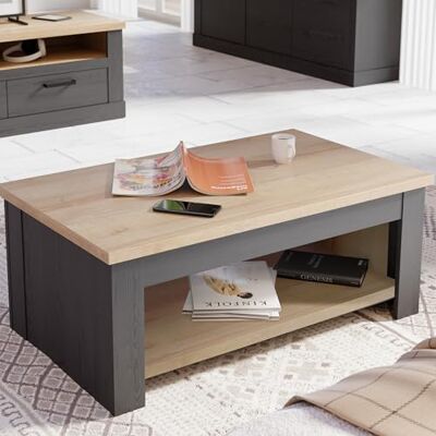 Forte Duro Couchtisch 110, moderner Landhaus Couchtisch mit Ablagefach, Wohnzimmer, Holzwerkstoff, Riviera Eiche/Cabezone Eiche Holzdekor, 110 cm breit x 45,2 cm hoch x 65 cm tief Forte Duro Couchtisch 110, moderner Landhaus Couchtisch mit Ablagefach, Wohnzimmer, Holzwerkstoff, Riviera Eiche/Cabezone Eiche Holzdekor, 110 cm breit x 45,2 cm hoch x 65 cm tief