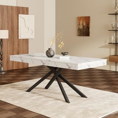 Merax Ausziehbarer Esstisch 140/180 x 80 cm, rechteckiger Tisch, Esszimmertisch mit extra starker Tischplatte, Metall-Kreuzbeine, Küche & Wohnzimmer, Weiß Merax Ausziehbarer Esstisch 140/180 x 80 cm, rechteckiger Tisch, Esszimmertisch mit extra starker Tischplatte, Metall-Kreuzbeine, Küche & Wohnzimmer, Weiß
