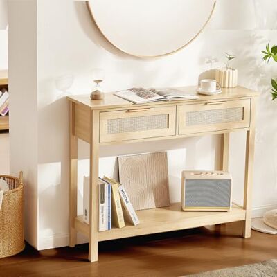 VEVOR Rattan-Konsolentisch mit 2 Schubladen und Schiebetür, für Wohnzimmer, Arbeitszimmer, Eingangsbereich oder Fernsehwand VEVOR Rattan-Konsolentisch mit 2 Schubladen und Schiebetür, für Wohnzimmer, Arbeitszimmer, Eingangsbereich oder Fernsehwand