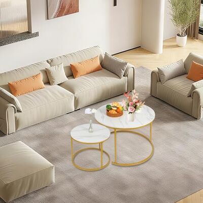 LANTUS Couchtisch-Set rund – Antikes rundes Holztisch-Set –Tisch, Beistelltische– Sofatisch für Wohnzimmer, Schlafzimmer, Büro,B (60 x 60 x 45 cm & 40 x 40 x 38 cm) Weiß + Goldfarbenes Bein LANTUS Couchtisch-Set rund – Antikes rundes Holztisch-Set –Tisch, Beistelltische– Sofatisch für Wohnzimmer, Schlafzimmer, Büro,B (60 x 60 x 45 cm & 40 x 40 x 38 cm) Weiß + Goldfarbenes Bein