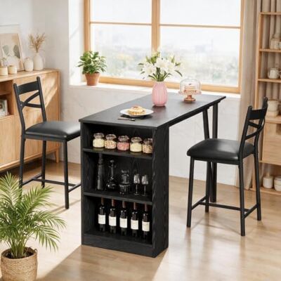 AsyPets 3-teiliges höhenverstellbares Bar-Tisch-Set für 2 Personen Bartisch-Set mit Klappverlängerung, Stauraumregalen & 2 gepolsterten Barhocker, platzsparend für Küche & Wohnzimmer AsyPets 3-teiliges höhenverstellbares Bar-Tisch-Set für 2 Personen Bartisch-Set mit Klappverlängerung, Stauraumregalen & 2 gepolsterten Barhocker, platzsparend für Küche & Wohnzimmer