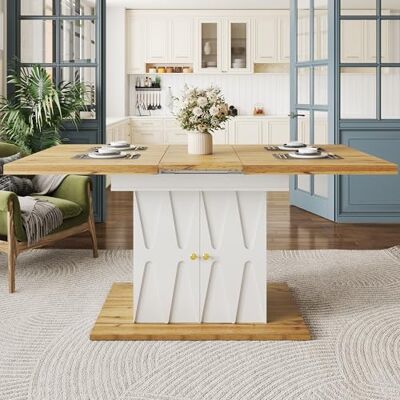 Merax Esstisch ausziehbar 110–140 cm mit Stauraum, Küchentisch mit Reliefmuster & Holzoptik, Ausziehtisch für Küche & Wohnzimmer, Tisch 70x76,5 cm mit MDF Tischplatte Merax Esstisch ausziehbar 110–140 cm mit Stauraum, Küchentisch mit Reliefmuster & Holzoptik, Ausziehtisch für Küche & Wohnzimmer, Tisch 70x76,5 cm mit MDF Tischplatte