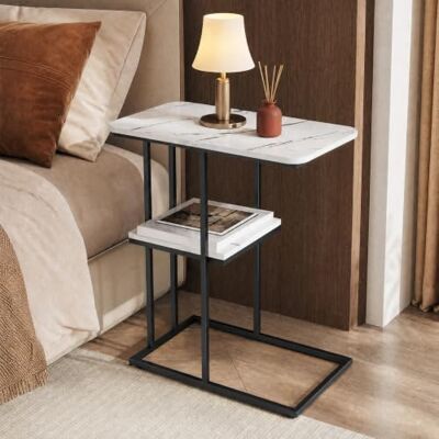 LANTUS Sofatisch Betttisch Nachttisch Kleiner Tisch, Beistelltisch C-Form Rollen, Wohnzimmertisch für Kaffee und Laptop,50 x 30 x 58 cm (Marmorplatte + Schwarze Beine) LANTUS Sofatisch Betttisch Nachttisch Kleiner Tisch, Beistelltisch C-Form Rollen, Wohnzimmertisch für Kaffee und Laptop,50 x 30 x 58 cm (Marmorplatte + Schwarze Beine)