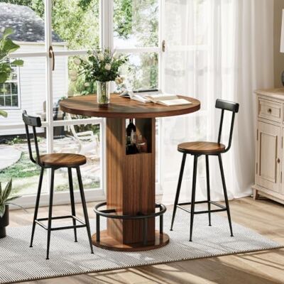 HOGEBIG Runder Bartisch-Set mit 2 Barhockern, moderner Bar-Tisch Tischdurchmesser 80 cm, integrierter Stauraum im Tischstamm, wasser- und schmutzabweisende Oberfläche, Set mit 2 Barhockern, HOGEBIG Runder Bartisch-Set mit 2 Barhockern, moderner Bar-Tisch Tischdurchmesser 80 cm, integrierter Stauraum im Tischstamm, wasser- und schmutzabweisende Oberfläche, Set mit 2 Barhockern,