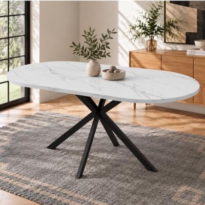 Merax Ausziehbarer Esstisch 120/160x80 cm, Weiß, für 4-6 Personen, ovale Tischplatte, Metallbeine, minimalistischer Stil, Einlegeplatte im Tisch verstaubar Merax Ausziehbarer Esstisch 120/160x80 cm, Weiß, für 4-6 Personen, ovale Tischplatte, Metallbeine, minimalistischer Stil, Einlegeplatte im Tisch verstaubar