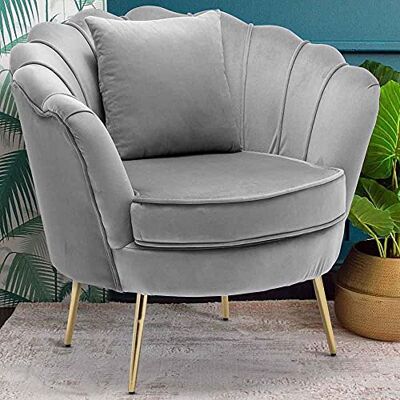 BAKAJI Sessel Relaxstuhl Bezug Samtstoff Metallbeine Farbe Gold gepolstert Modernes Design Gesteppte große Muschel-Rückenlehne Größe 8 x 77 x 84 cm (Grau) BAKAJI Sessel Relaxstuhl Bezug Samtstoff Metallbeine Farbe Gold gepolstert Modernes Design Gesteppte große Muschel-Rückenlehne Größe 8 x 77 x 84 cm (Grau)