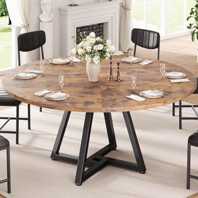 Jocoevol Runder Esstisch für 4-6 Personen, Küchentisch mit stabilem Metallgestell, platzsparender Esszimmertisch im Industrial Design (Vintage Braun, 130x130x76cm) Jocoevol Runder Esstisch für 4-6 Personen, Küchentisch mit stabilem Metallgestell, platzsparender Esszimmertisch im Industrial Design (Vintage Braun, 130x130x76cm)