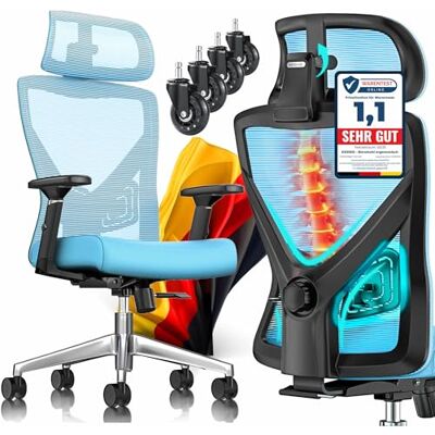 KESSER ® Bürostuhl Ergonomisch mit verstellbaren Armlehnen Drehstuhl mit Lendenwirbelstütze Rückenschonend Schreibtischstuhl mit Kopfstütze Office Chair Wippfunktion bis 125° mit 5X Gummirollen KESSER ® Bürostuhl Ergonomisch mit verstellbaren Armlehnen Drehstuhl mit Lendenwirbelstütze Rückenschonend Schreibtischstuhl mit Kopfstütze Office Chair Wippfunktion bis 125° mit 5X Gummirollen