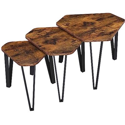 VASAGLE Beistelltisch, 3er Set, Couchtisch, Satztische, Nachttisch, mit Metallbeinen, dekorativ, einfacher Aufbau, Industrie-Design, vintagebraun-schwarz LNT14BX VASAGLE Beistelltisch, 3er Set, Couchtisch, Satztische, Nachttisch, mit Metallbeinen, dekorativ, einfacher Aufbau, Industrie-Design, vintagebraun-schwarz LNT14BX