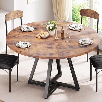 Jocoevol Runder Esstisch für 2–4 Personen, Küchentisch mit stabilem Metallgestell, platzsparender Esszimmertisch im Industrial Design (Vintage Braun, 107x107x76cm) Jocoevol Runder Esstisch für 2–4 Personen, Küchentisch mit stabilem Metallgestell, platzsparender Esszimmertisch im Industrial Design (Vintage Braun, 107x107x76cm)