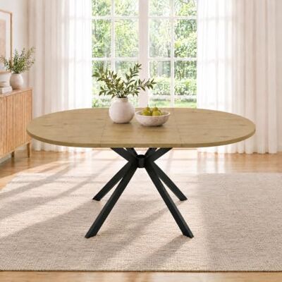 Merax Ausziehbarer Esstisch 100/140x100 cm, Holzfarbe, für 4-6 Personen, rund zu oval, Metallbeine, minimalistischer Stil, Einlegeplatte im Tisch Merax Ausziehbarer Esstisch 100/140x100 cm, Holzfarbe, für 4-6 Personen, rund zu oval, Metallbeine, minimalistischer Stil, Einlegeplatte im Tisch