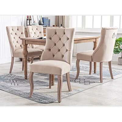 Merax 4-Fußstuhl, Stuhl Beige Samt Esszimmerstuhl Polsterstuhl,hohe Rückenlehne, mit Knopfsteppung, Gestell aus Massivholz, Beige,(Set, 4 St) Merax 4-Fußstuhl, Stuhl Beige Samt Esszimmerstuhl Polsterstuhl,hohe Rückenlehne, mit Knopfsteppung, Gestell aus Massivholz, Beige,(Set, 4 St)