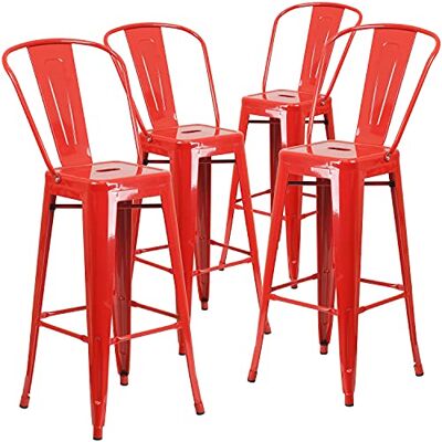 Flash Furniture Lily Commercial Grade Barhocker aus Metall, für drinnen und draußen, abnehmbar, 76,2 cm, Rot, 4 Stück Flash Furniture Lily Commercial Grade Barhocker aus Metall, für drinnen und draußen, abnehmbar, 76,2 cm, Rot, 4 Stück