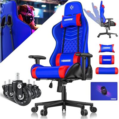 KESSER ® Gamingstuhl Ergonomisch mit Kopfstütze & Lendenkissen Bürostuhl Racing Gamer Stuhl bis 150kg belastbar Armlehne 360° drehbar inkl. Gummi-Rollen KESSER ® Gamingstuhl Ergonomisch mit Kopfstütze & Lendenkissen Bürostuhl Racing Gamer Stuhl bis 150kg belastbar Armlehne 360° drehbar inkl. Gummi-Rollen