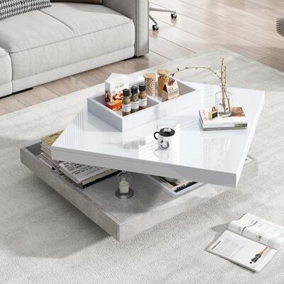Merax Couchtisch quadratische mit Drehbarer Schreibtisch, Moderner Wohnzimmertisch mit verstecktem Ablagefach, kreativer Sofatisch Kaffeetisch Beistelltisch Mitteltisch für Home Office, Weiß & Marmor Merax Couchtisch quadratische mit Drehbarer Schreibtisch, Moderner Wohnzimmertisch mit verstecktem Ablagefach, kreativer Sofatisch Kaffeetisch Beistelltisch Mitteltisch für Home Office, Weiß & Marmor