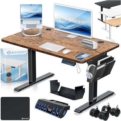 KESSER ® höhenverstellbarer Schreibtisch elektrisch 100 x 60 cm, ergonomischer Steh-Sitz Tisch mit 3-Memory-Funktion, Stehtisch für Homeoffice, Inkl. Zubehör, USB-Ladeanschluss & 360° Rollen, Braun KESSER ® höhenverstellbarer Schreibtisch elektrisch 100 x 60 cm, ergonomischer Steh-Sitz Tisch mit 3-Memory-Funktion, Stehtisch für Homeoffice, Inkl. Zubehör, USB-Ladeanschluss & 360° Rollen, Braun