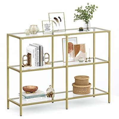 VASAGLE Konsolentisch, Regal, 3 Ablagen aus Hartglas, Flurtisch, 30 x 100 x 73 cm, Metallrahmen, modern, für Flur, Wohnzimmer, Schlafzimmer, goldfarben-transparent LGT27G VASAGLE Konsolentisch, Regal, 3 Ablagen aus Hartglas, Flurtisch, 30 x 100 x 73 cm, Metallrahmen, modern, für Flur, Wohnzimmer, Schlafzimmer, goldfarben-transparent LGT27G