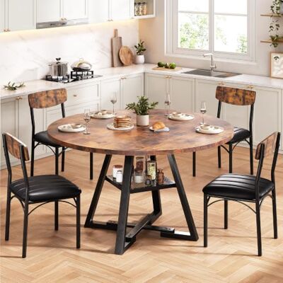 Jocoevol Runder Esstisch und 4 Esszimmerstühle Set, Essgruppe 5-Teilig, Esszimmertisch mit Ablage und 4 stühle für Küche, Wohnzimmer, Balkon, Restaurant, Büro (Vintage Braun, 107x107x76cm) Jocoevol Runder Esstisch und 4 Esszimmerstühle Set, Essgruppe 5-Teilig, Esszimmertisch mit Ablage und 4 stühle für Küche, Wohnzimmer, Balkon, Restaurant, Büro (Vintage Braun, 107x107x76cm)