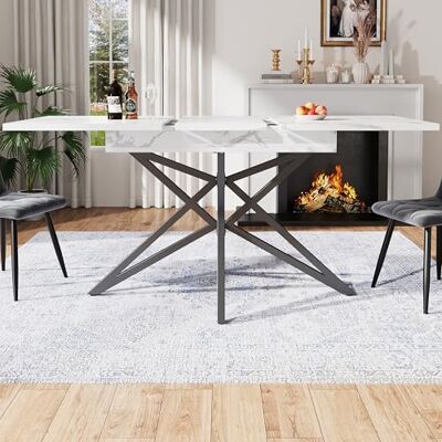 Merax Ausziehbarer Esstisch Esszimmertisch 120–160×80 cm, Küchentisch & Frühstückstisch, Tischplatte Marmorimitat, Sternförmige Schwarze Eisenbeine Merax Ausziehbarer Esstisch Esszimmertisch 120–160×80 cm, Küchentisch & Frühstückstisch, Tischplatte Marmorimitat, Sternförmige Schwarze Eisenbeine