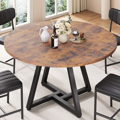 Jocoevol Runder Esstisch für 2 Personen, Küchentisch mit stabilem Metallgestell, platzsparender Esszimmertisch im Industrial Design (Vintage Braun, 80x80x76cm) Jocoevol Runder Esstisch für 2 Personen, Küchentisch mit stabilem Metallgestell, platzsparender Esszimmertisch im Industrial Design (Vintage Braun, 80x80x76cm)