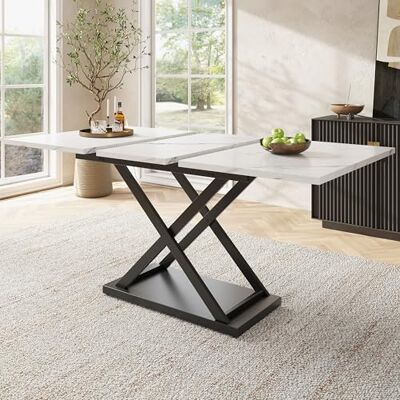 Merax Esstisch Ausziehbar 120-160 cm, Industrieller Küchentische Esszimmertisch, Rechteckiger Tischplatte für 6-8 Personen, Holztisch mit Metallbeinen, Tisch für Esszimmer, Küche, Wohnzimmer, Marmor Merax Esstisch Ausziehbar 120-160 cm, Industrieller Küchentische Esszimmertisch, Rechteckiger Tischplatte für 6-8 Personen, Holztisch mit Metallbeinen, Tisch für Esszimmer, Küche, Wohnzimmer, Marmor
