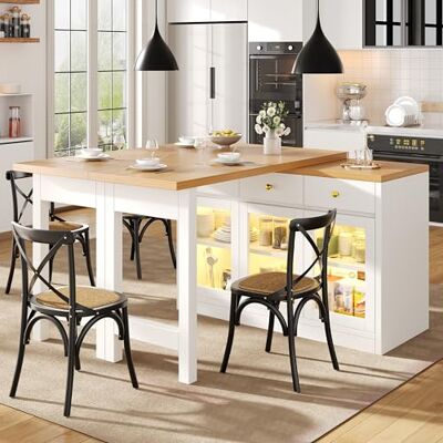 Merax Ausziehbarer Bartisch mit LED und Stauraum, 360° Drehbarer Stehtisch Kücheninsel mit Verstellbare Tischplatte, Bar Table mit 3 Schubladen und Glastüren, für Küche Wohnzimmer Esszimmer, Weiß Merax Ausziehbarer Bartisch mit LED und Stauraum, 360° Drehbarer Stehtisch Kücheninsel mit Verstellbare Tischplatte, Bar Table mit 3 Schubladen und Glastüren, für Küche Wohnzimmer Esszimmer, Weiß