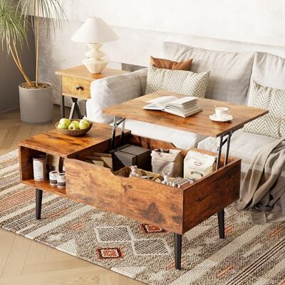 NEWBULIG Couchtisch mit Hebeplatte, mit verstecktem Fach, Kleiner Esstisch für Zuhause, Wohnzimmer, Büro, Rostbraun, Rost NEWBULIG Couchtisch mit Hebeplatte, mit verstecktem Fach, Kleiner Esstisch für Zuhause, Wohnzimmer, Büro, Rostbraun, Rost