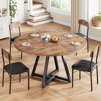 Jocoevol Esstisch Runder und 4 Esszimmerstühle Set, Essgruppe 5-Teilig, Küchentisch mit stabilem Metallgestell und 4 stühle, platzsparender Esszimmertisch aus Holz im Industrial Design (Vintage Braun, 120cm) Jocoevol Esstisch Runder und 4 Esszimmerstühle Set, Essgruppe 5-Teilig, Küchentisch mit stabilem Metallgestell und 4 stühle, platzsparender Esszimmertisch aus Holz im Industrial Design (Vintage Braun, 120cm)