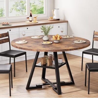 Jocoevol Esstisch Runder für 4 Personen, Esszimmertisch mit Ablage, platzsparender Küchentisch aus Holz im Industrial Design (Vintage Braun, 120x120x76cm) Jocoevol Esstisch Runder für 4 Personen, Esszimmertisch mit Ablage, platzsparender Küchentisch aus Holz im Industrial Design (Vintage Braun, 120x120x76cm)