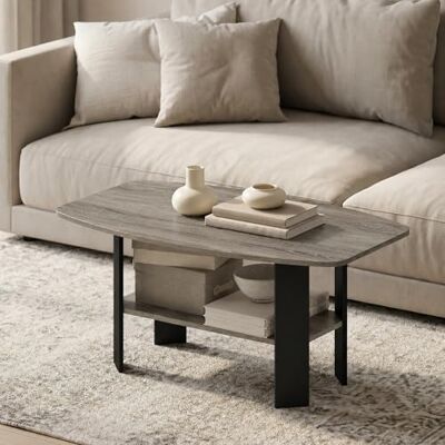 Furinno Simple 2-stöckiger Kleiner Couchtisch mit offenem Regal, Beistelltisch, Tischplatte mit weichen Kanten, für Wohnzimmer, Homeoffice, graue Eiche Furinno Simple 2-stöckiger Kleiner Couchtisch mit offenem Regal, Beistelltisch, Tischplatte mit weichen Kanten, für Wohnzimmer, Homeoffice, graue Eiche